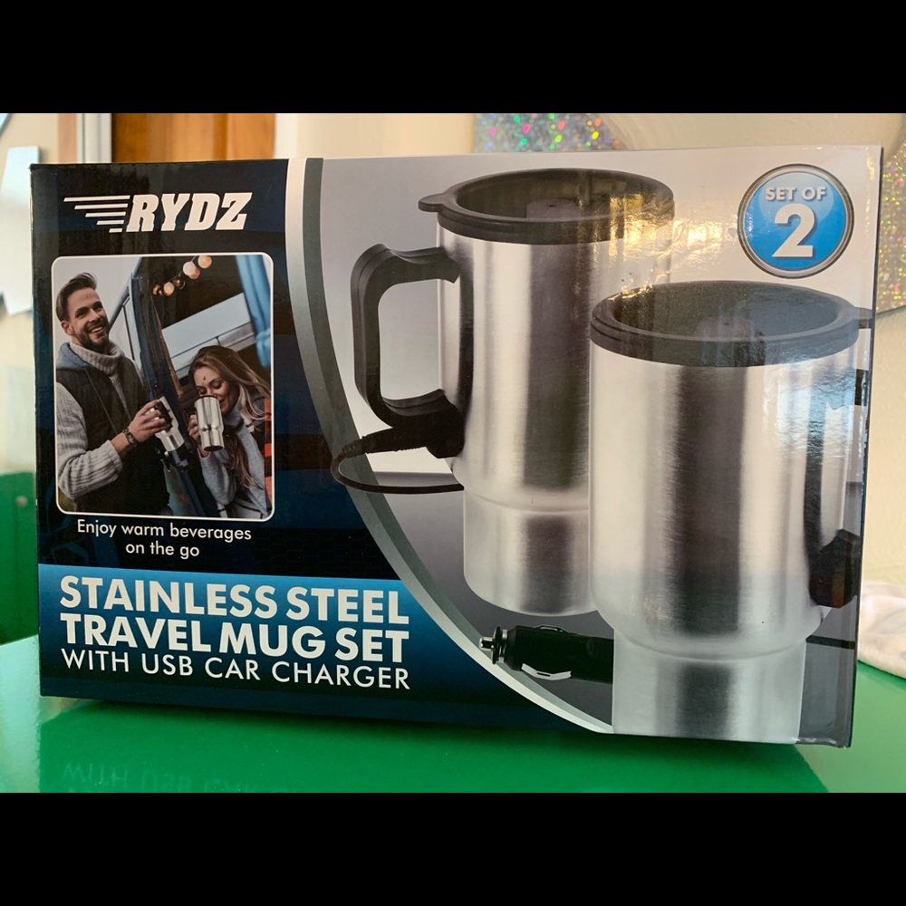 2 Travel Mugs w/ USB Charger